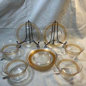 Macbeth  Evans Depression Glass Tea Cups and Saucers set.  Circa 1930s.
